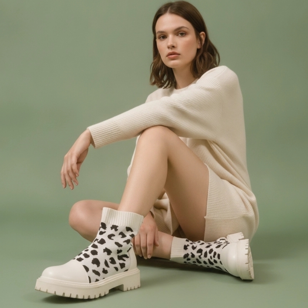 White Leopard-Print Boot Sneakers - Women